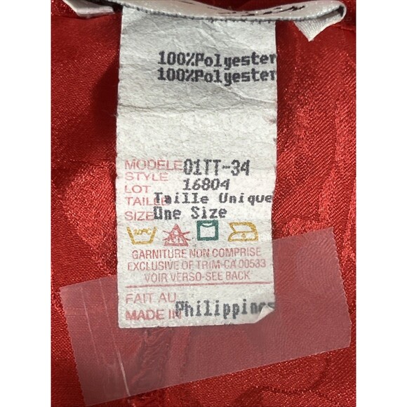 Vintage 90s Linda Bis Red Robe Lace Trim Rose Embossed One Size w/ Pockets - Picture 7 of 8